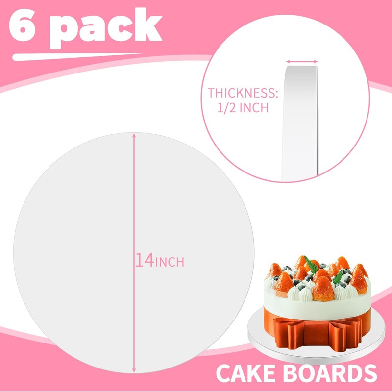 CHENZEM 6 pcs Large Cake Boards Drum 14 Inch Round, 1/2" Thick Cake Drums, Ca... gallery