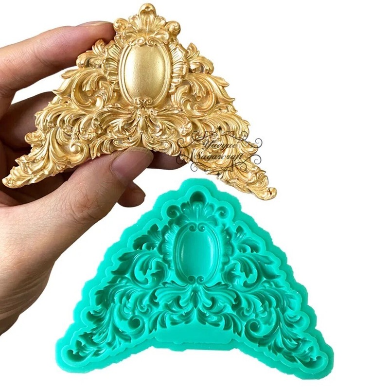 Small Crown Silicone Epoxy Resin Mould Baroque Scroll & Filigree Cake Mold