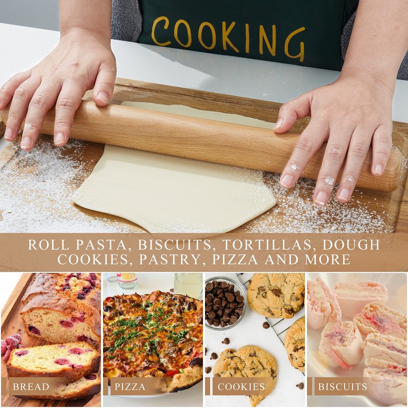 Bamber Wood Rolling Pin for Baking Wooden Dowel 15*1.5 Inch, Yellow gallery