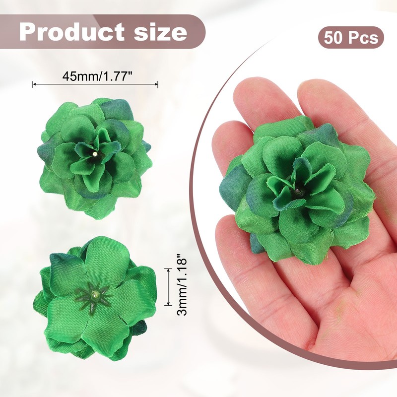 50 Pcs 1.77 Inch Artificial Roses Head Faux Flowers Wedding DIY Dark Green gallery