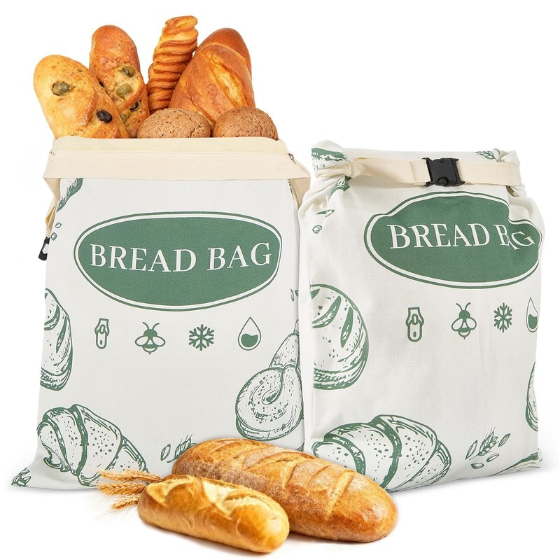 2 Pack Zippered Beeswax Bread Bags 17×13 Inch Large Cotton Sourdough Bread
