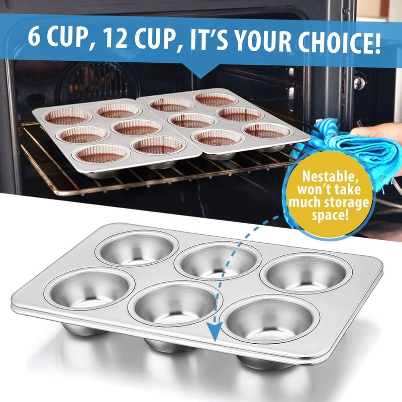 E-far Muffin Pan Set of 2, Stainless Steel 11.44” x 7.12” x 1.25”, Silver gallery