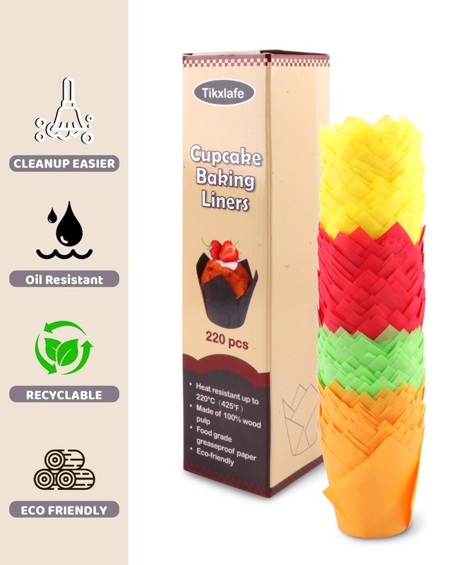 Tulip Cupcake Liners 220 PCS Greaseproof Muffin Baking Wrapper Colorful gallery