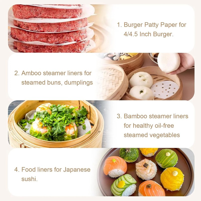 400 Pcs Air Fryer Liners, 4 inches Bamboo Steamer Liners, Parchment Steaming gallery