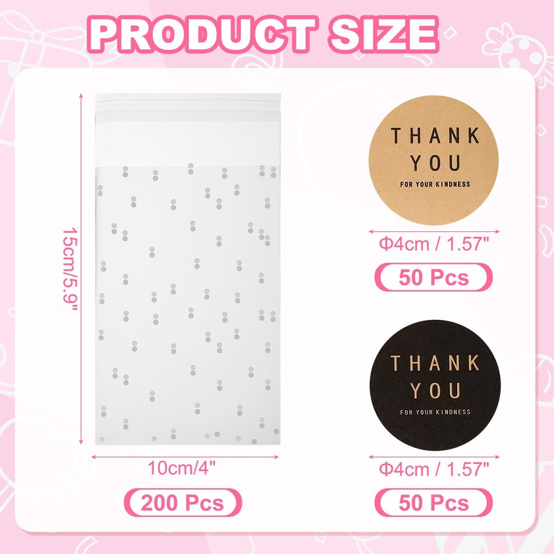 200 Pcs Cellophanes Bags, 4 x 5.9 Inch with 200 Pcs Stickers, Clear gallery
