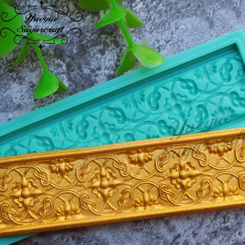 Border Baroque Silicone Mold Relief Scroll Fondant Sugarcraft Lace Cake Deco