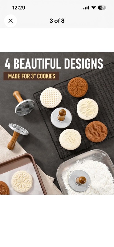 NEW Cookie Stamps Set of 4, Metal Cookie Press Mold with Wooden Handles/ Classic gallery