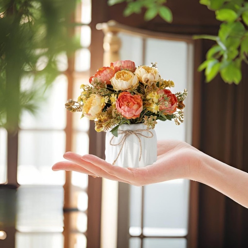 Hbluefat Faux Flowers Vaseartificial Silk Flowers In Ceramic Vasesmall Fake gallery