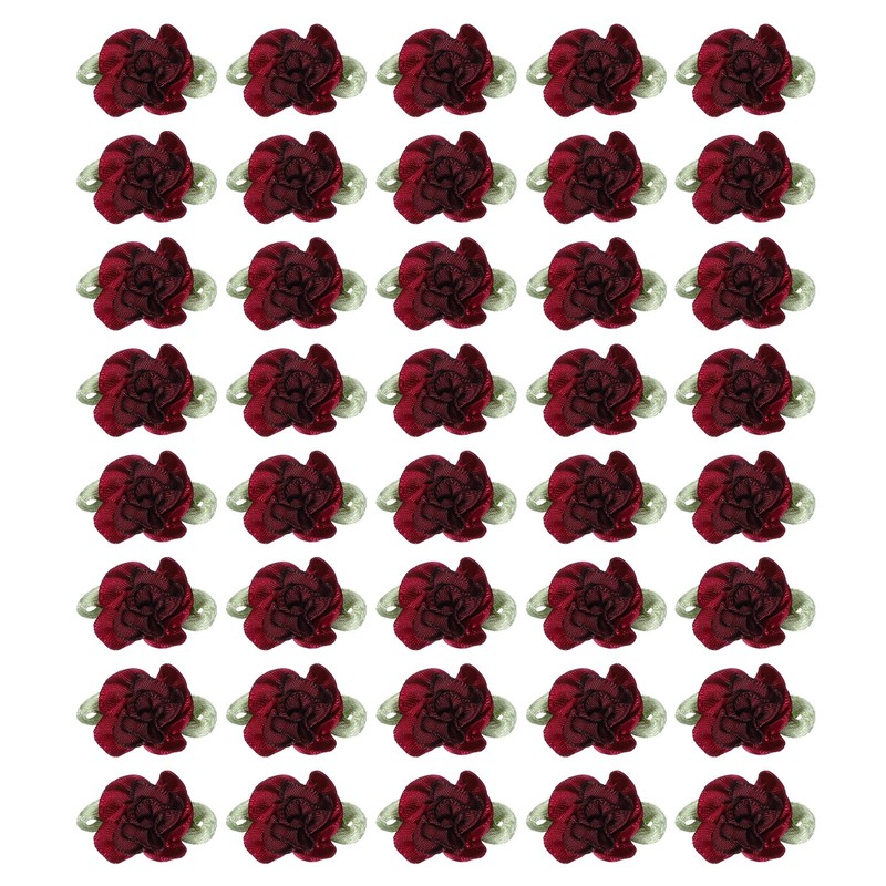 40Pcs 1″ Ribbon Flowers Bows Mini Satin Roses Flowers Purple/Burgundy