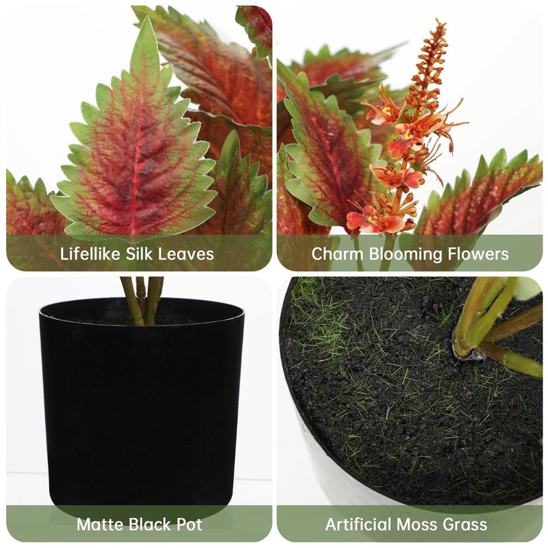 Oairse Artificial Plants Indoor Pot 16.9 Faux Potted Perilla Plants Indoor gallery