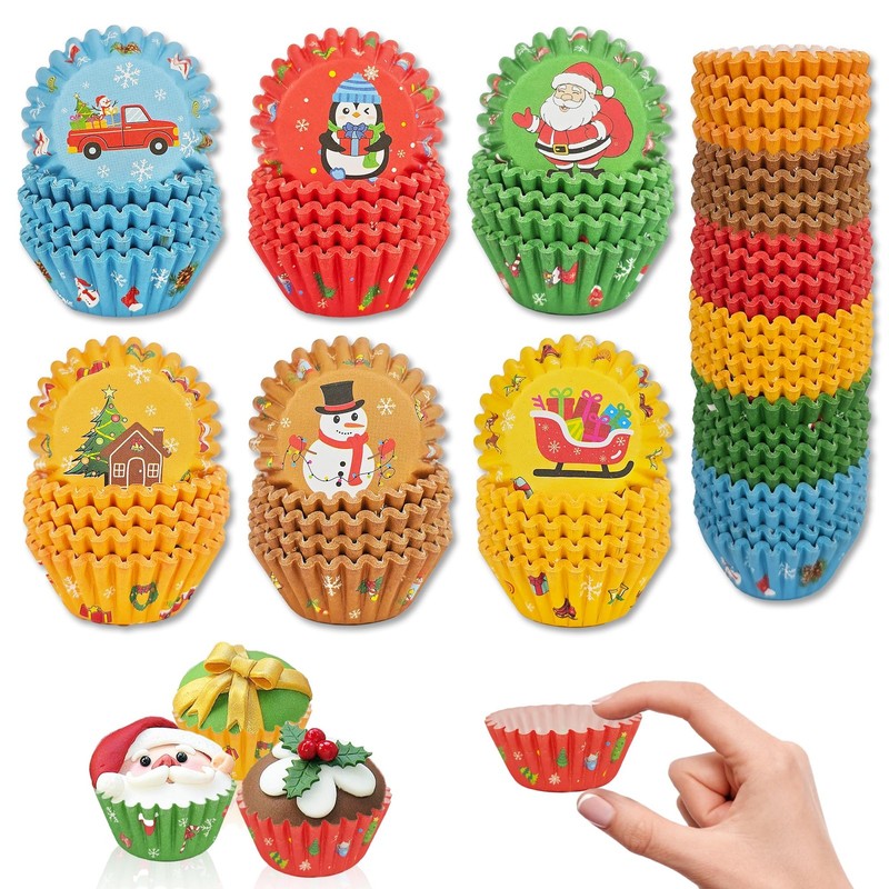 Christmas Mini Cupcake Liners – 600 Count Small Xmas Muffin Cup Cake Paper Li…