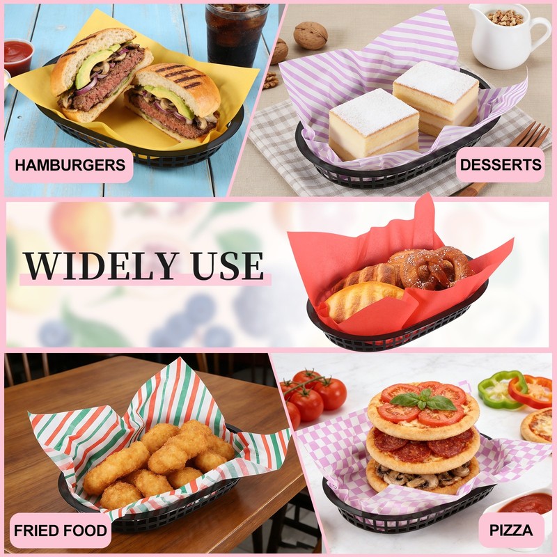50pcs Solid Color Wax Paper Sheets with 5 Pcs Fast Food Baskets, Red gallery