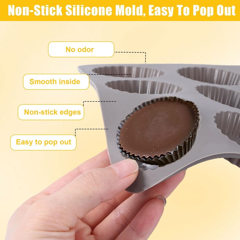 4PCS 9 Cup Peanut Butter Cup Mold, Homemade Non-stick Silicone Chocolate Jell... gallery