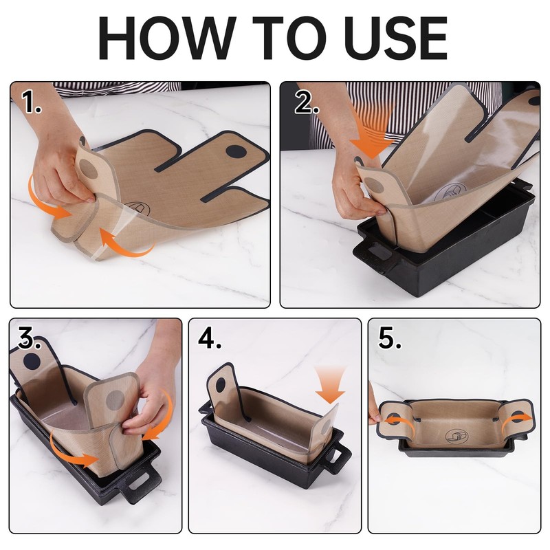 NiHome 4-Pack Silicone Bread Loaf Pan Liners, 19.29"x9.84", Brown 4-pack gallery
