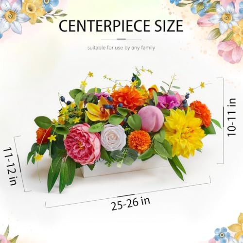 Spring Summer Centerpiece for Table with Peony, Rose & Dahlia Flowers, Peach gallery