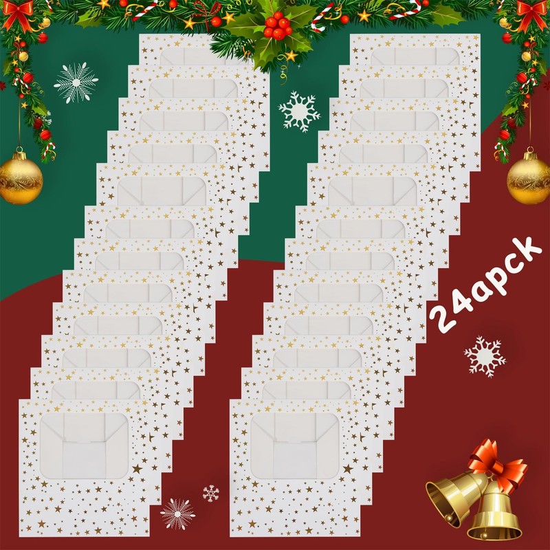 24 Pcs Christmas Cookie Boxes with Window Gold Foil Star Pastry Bakery Boxes gallery