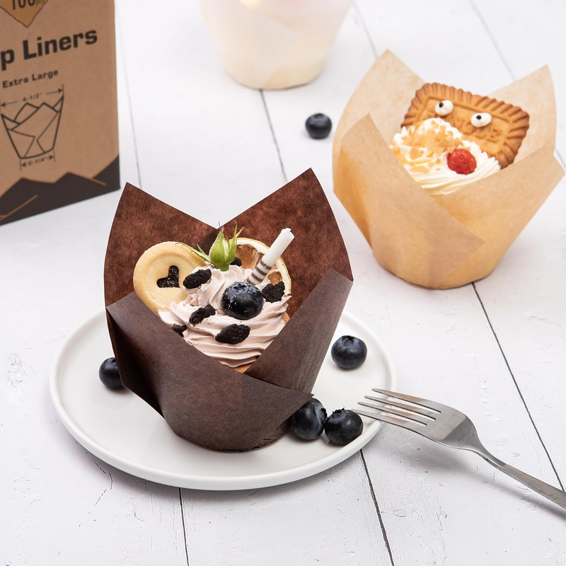 Nordic Paper100Pcs Large Size Brown Tulip Cupcake Liners for Baking Cups EU Parc gallery