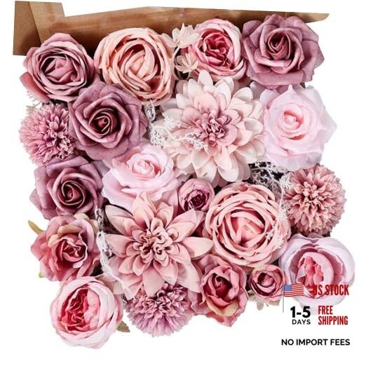 Artificial Flowers Dusty Pink Silk Roses, Fake Flowers for DIY Vintage Pink