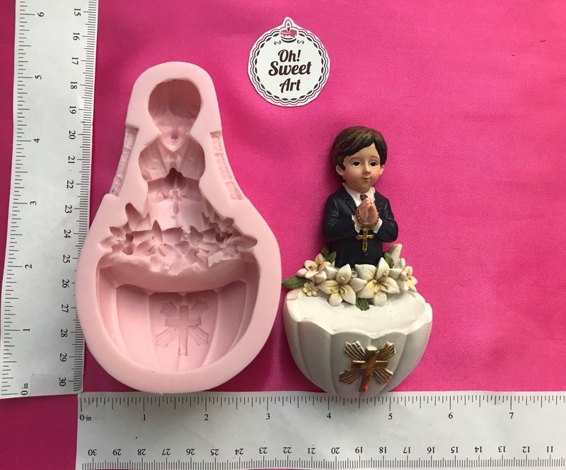 FIRST COMMUNION PRAYING BOY silicone mold fondant cake decorating toppers wax gallery