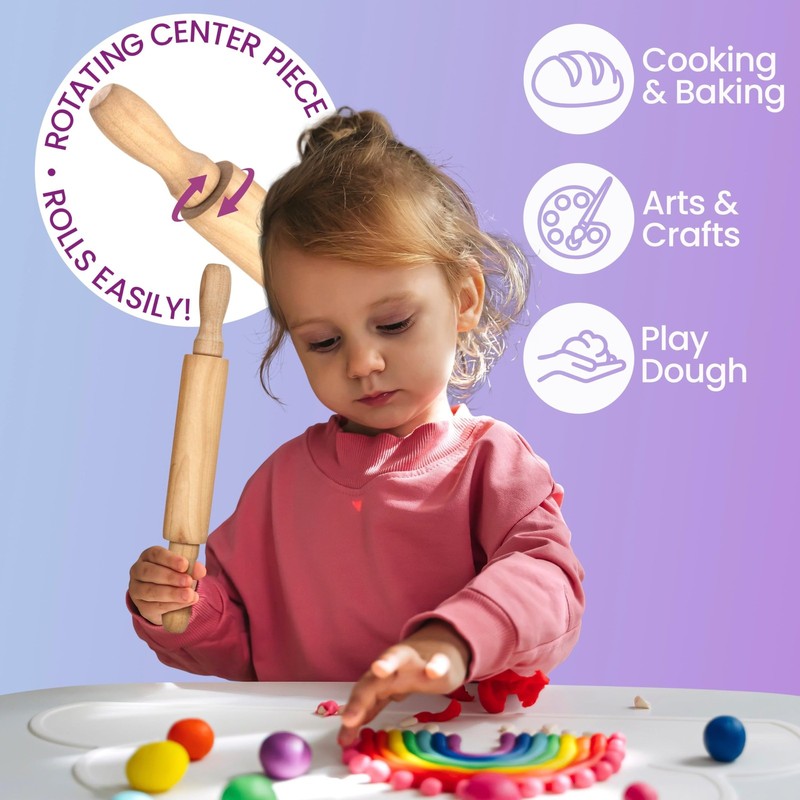 8-Inch Premium Kids Mini Rolling Pins (6-Pack) Splinter-Free, Non-Stick Hardw... gallery