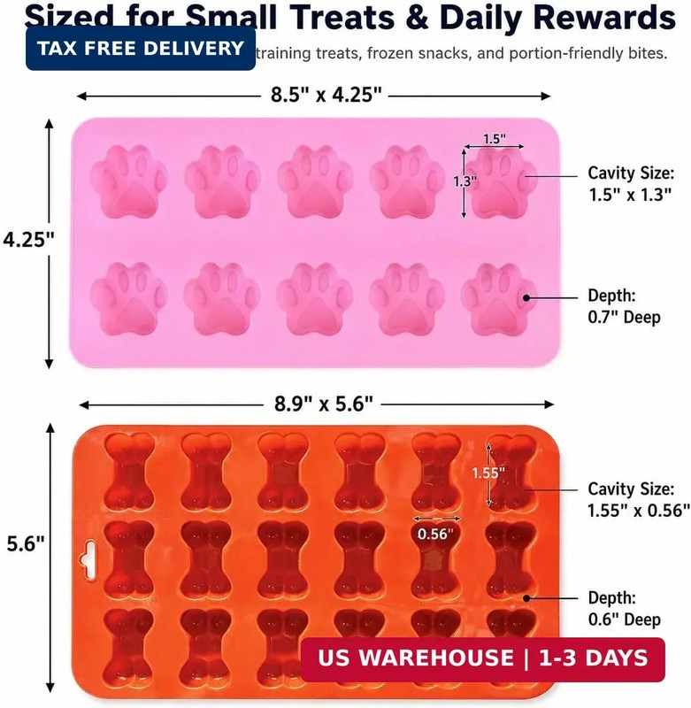 Dog Treat Mold Silicone 2 Pack, Paw Print and Bone Silicone Molds for Homemade D gallery