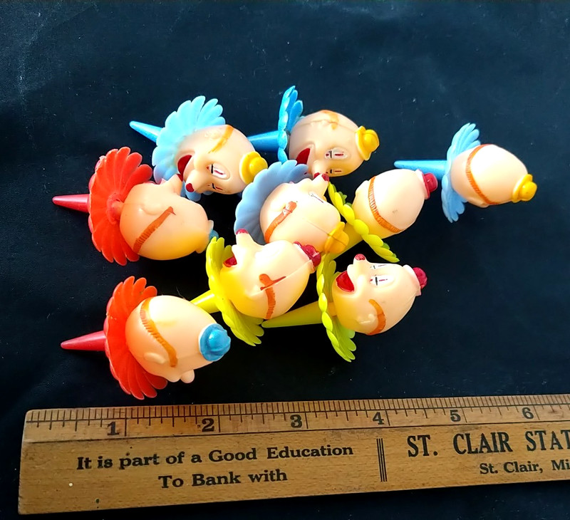 9 Clowns Cake Toppers Birthday Picks Decorations Wilton Blue Red Yellow Vtg gallery
