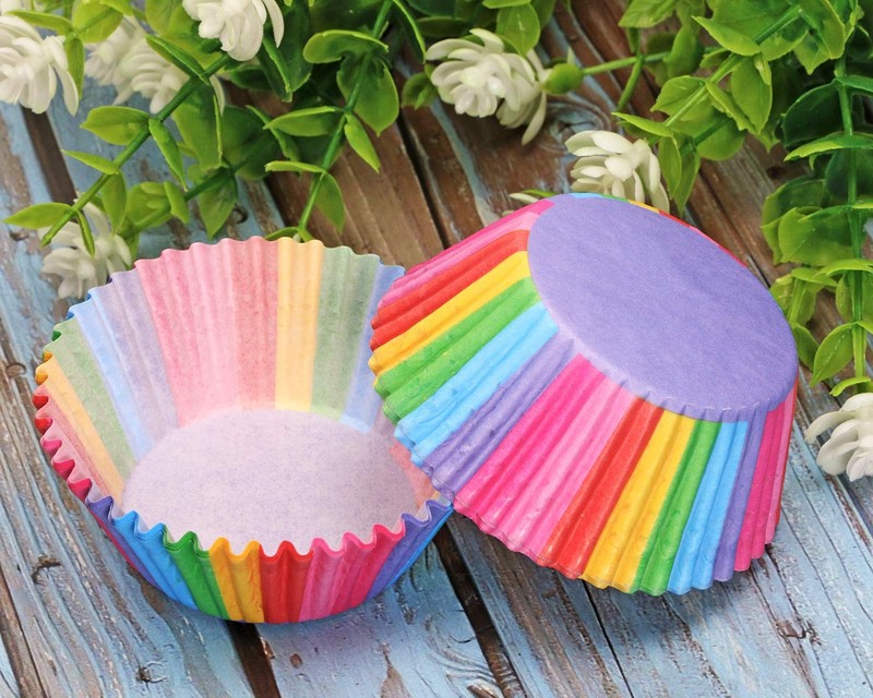 100Pcs Standard Size Paper Baking Cups Rainbow Cupcake Liners for Wedding Bir... gallery