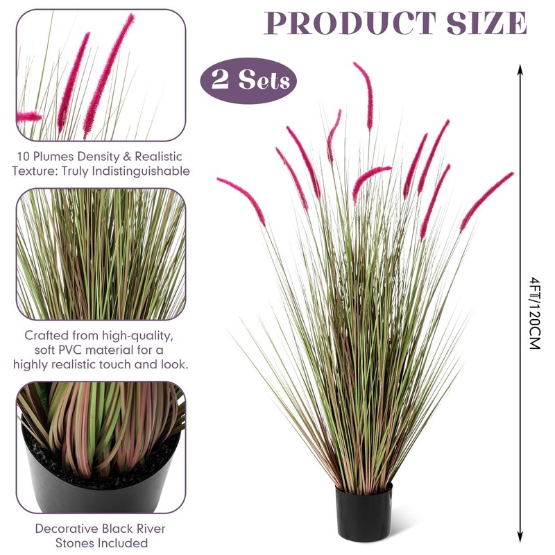 Jexine 2 Pieces Faux Plants Outdoor 4 Ft Tall Artificial Grass Plant Potted gallery
