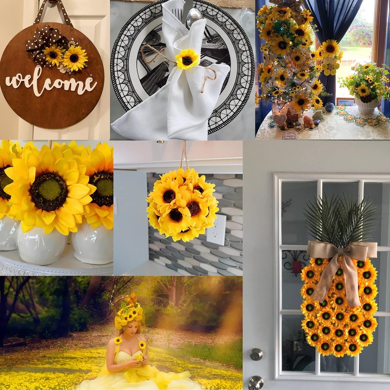 Levinis 130Pcs Artificial Sunflower Heads 3.5 1.5 Yellow Sunflower Floral Decor gallery