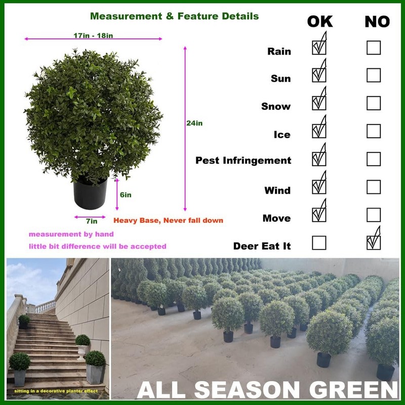 All Season Green 2T 18W Boxwood Ball Artificial Topiary Trees Potted Faux gallery