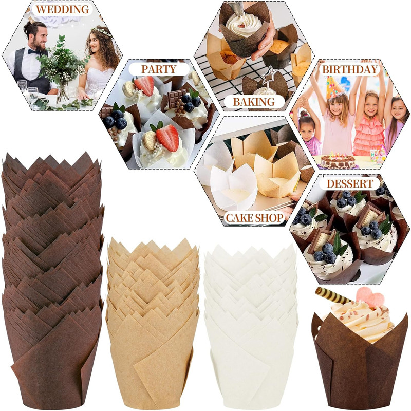 200PCS Tulip Cupcake Liners Parchment Baking Cups Muffin Wrappers Perf... gallery