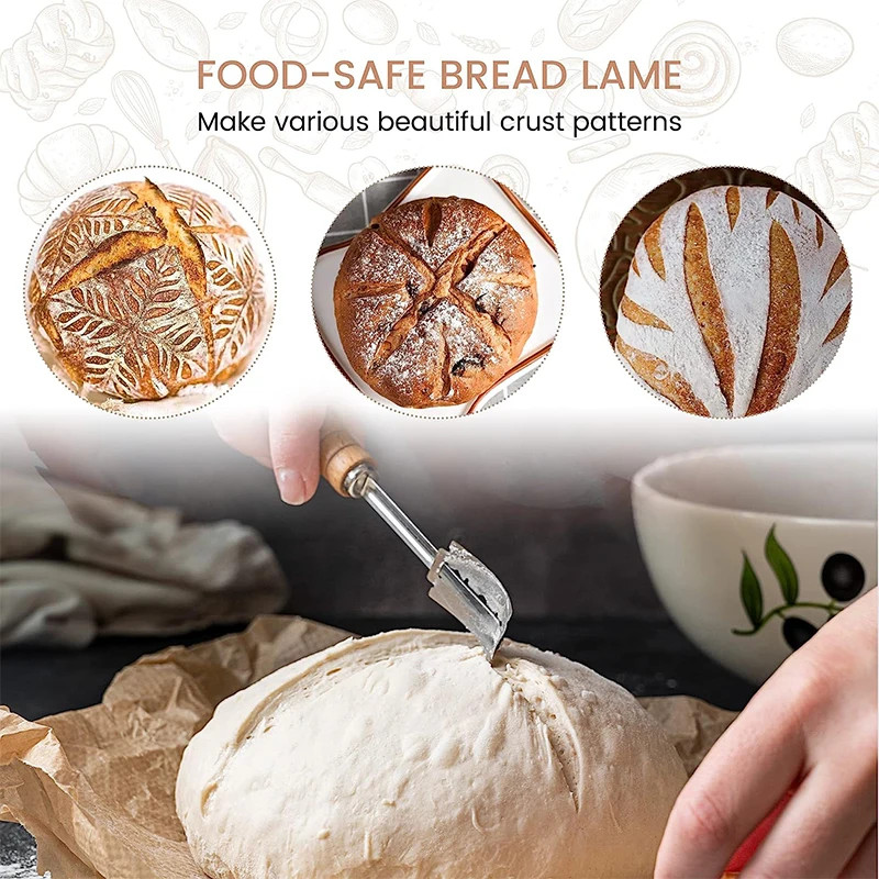 Premium Bread Lame Dough Scoring Tool with 5 Blades Wooden Handle gallery