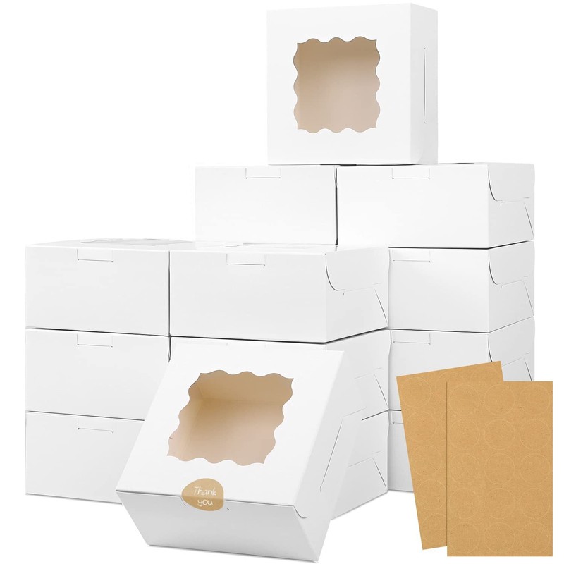 Moretoes 30pcs Bakery Boxes 6x6x3 Inches Cookie Box with Window for Valentine…
