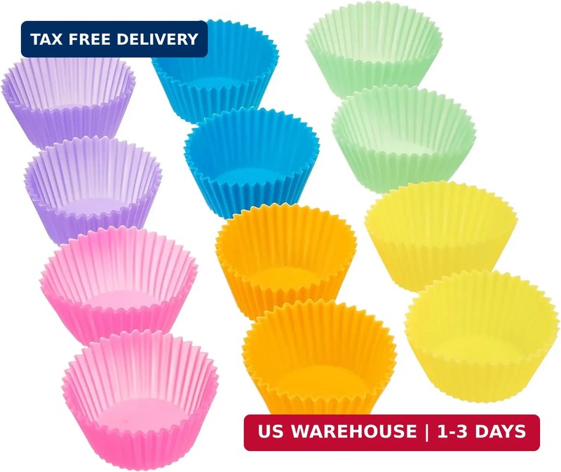 Amazon Basics Reusable Non-Stick Silicone Baking Cups, BPA Free, Muffin Liners, gallery