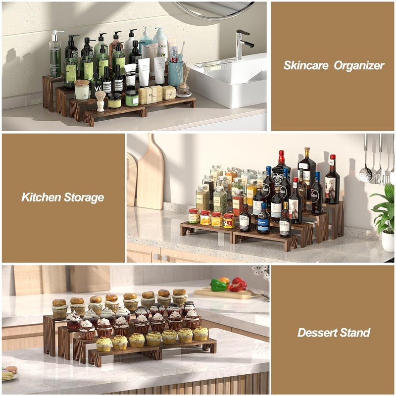 4 Set Wooden Tiered Risers Display Stands for Vendor Events,Stackable Wood Cu... gallery