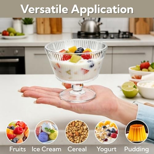 Set of 6 Glass Dessert Bowls, 8 Oz Footed Ice Cream Cups with Pedestal, gallery