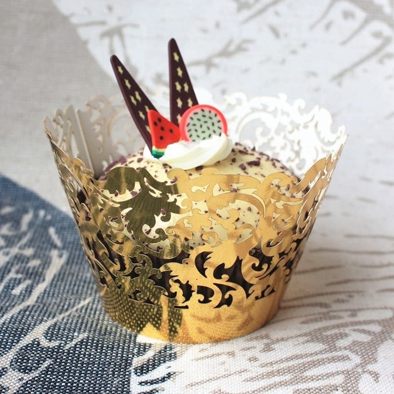 60 PCS Gold Vine Lace Cupcake Wrapper Laser Cut Golden Liners Party Event gallery