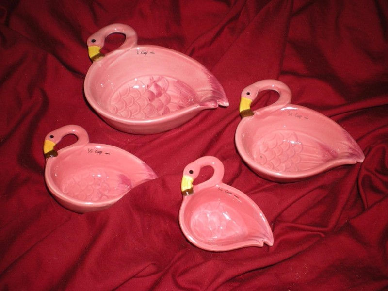 Kitchen Pink Flamingo Measuring Cups Set of 4 Nesting Ceramic Space Saving