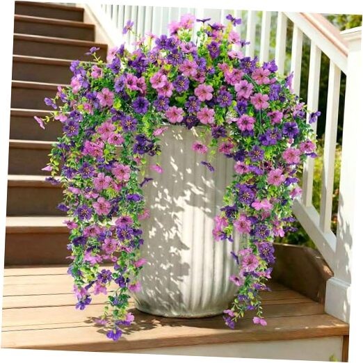 5PCS Artificial Faux Hanging Flowers Plants for Outdoor Mixed Purple gallery