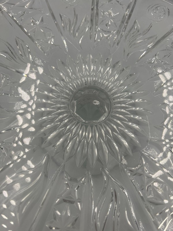 Vintage Leonard Crystal 11.25”x 4.25” Etched Cabbage Rose Pedestal Cake Plate gallery