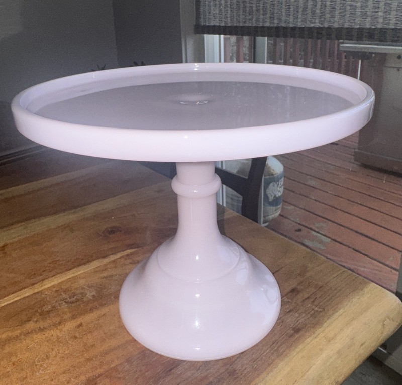 Mosser Glass USA Vintage Cake Stand Crown Tuscan Pink 9.25”D, 7.5” Tall