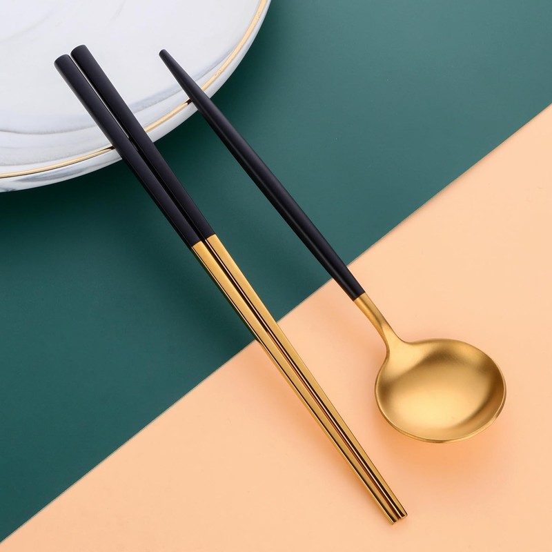 Reusable Chopstick and Spoon Set,Stainless Steel Korean Spoons Chopsticks,Met... gallery