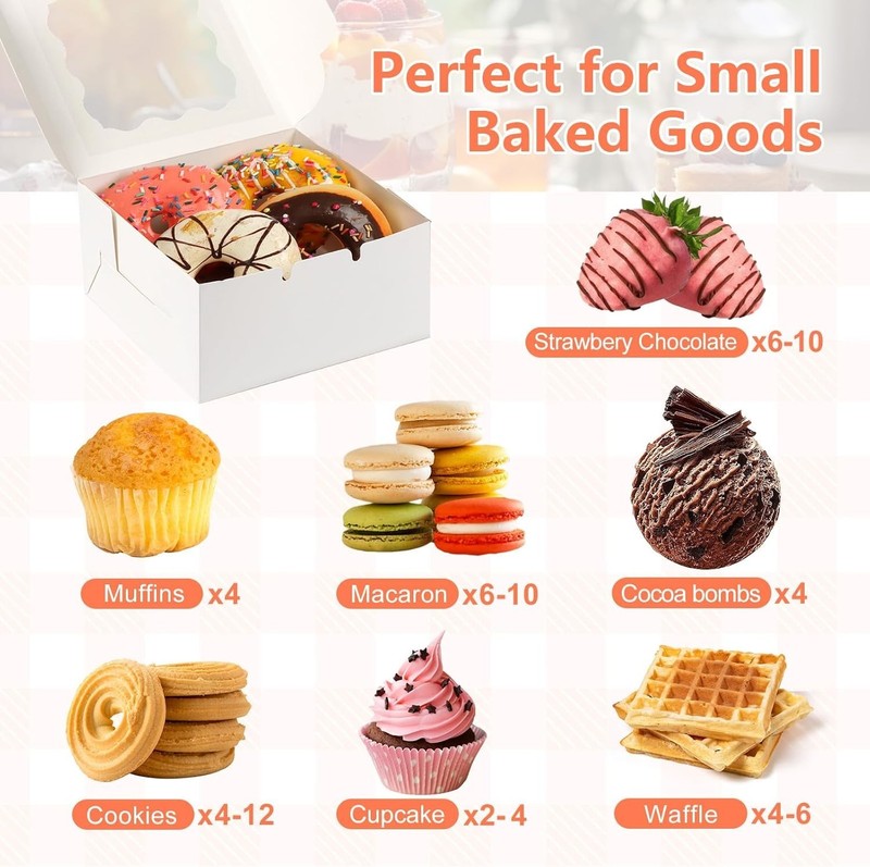 12 Pcs Cookie Boxes with Window, 6x6x3 Inches White Bakery Boxes, Treat Boxes wi gallery