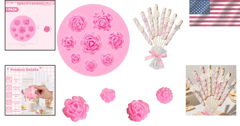 Elegant Rose Silicone Fondant Mold - Perfect for Cake & Chocolate Designs gallery