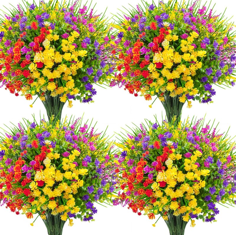 Ouddy Decor 16 Bundles Artificial Flowers for Outdoors Large, Multi Color