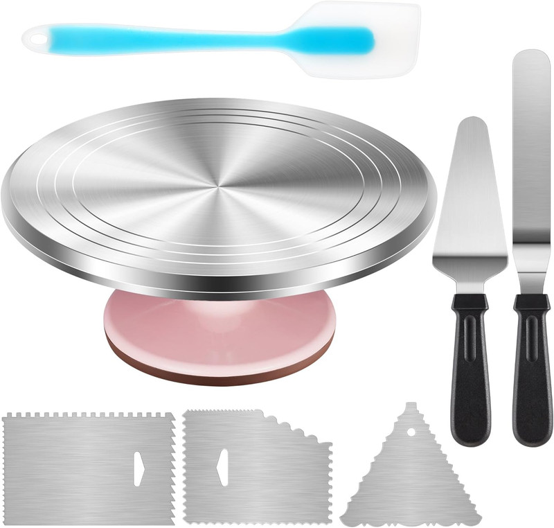Aluminum Alloy Revolving Cake Stand, Cake Decorating Kit with 12″ Cake Turntable