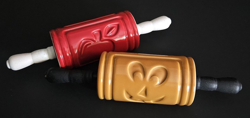 Ceramic Embossed Rolling Pins Pumpkin & Apple Patterns Pastry Cookies Set Of (2) gallery