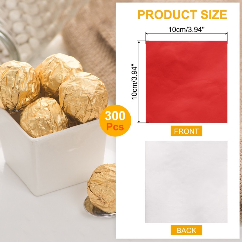 300pcs Candy Foil Wrappers,4 x 4Inch Chocolate Bar Wrappers(Red,Glossy Finish) gallery
