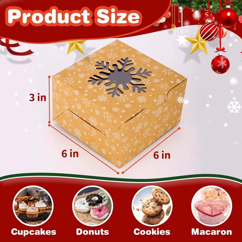 24 PCS Christmas Cookie Boxes 6x6x3 Inches Brown Bakery Window Small Treat gallery