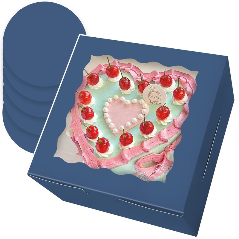 18-Pack Ink Blue Cake Boxes, 8x8x5 Inch, Window, 18 Cake Boards Included